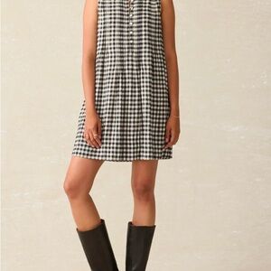 Faherty Isha Linen Black and White  Gingham dress